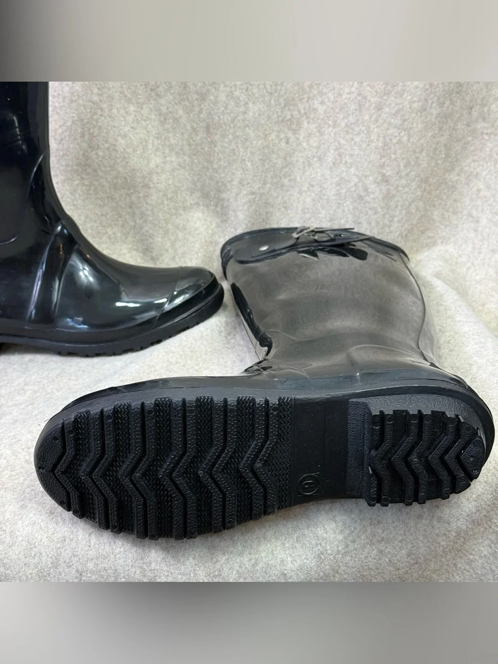 Seven Black Women's  Slip On Waterproof Glossy Rain Boots Womens Sz 9